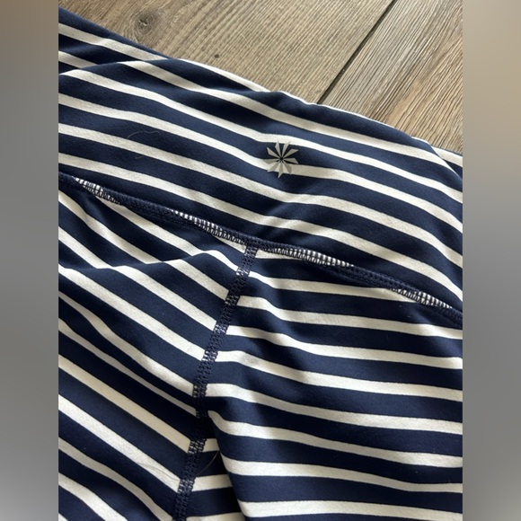 Athleta Chaturanga Navy & White Striped Cropped capri Leggings - Picture 3 of 4